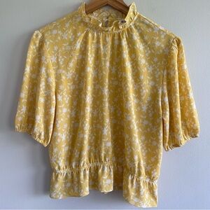 BB Dakota Women's Shadow Flower Crepe Shirt in Lemon Drop Size Medium NWT